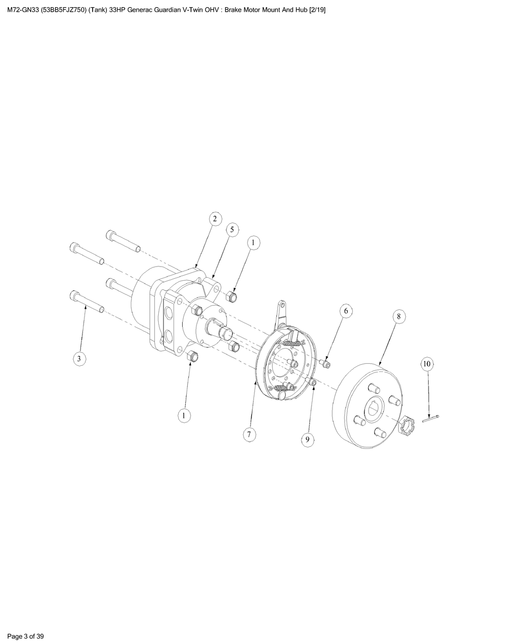 Brake Motor Mount And Hub Diagram and Parts List for M72-GN33 53BB5FJZ750-33HP-OHV Cub Cadet Lawn Tractor